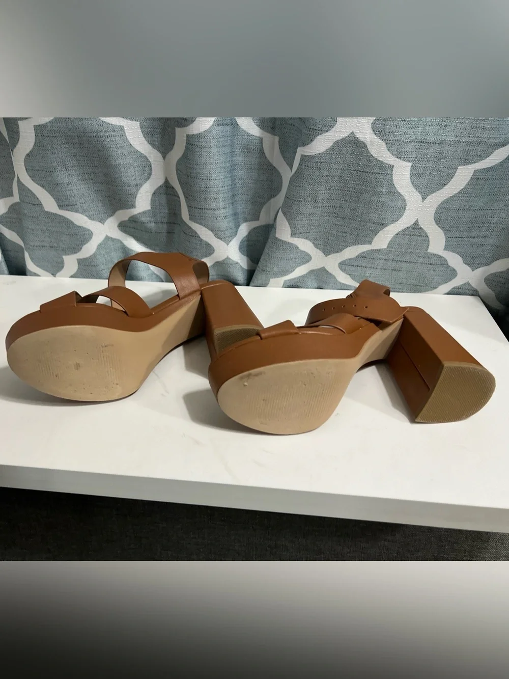Steve Madden Brown Platform thick Heel Sandals with Gold Buckle